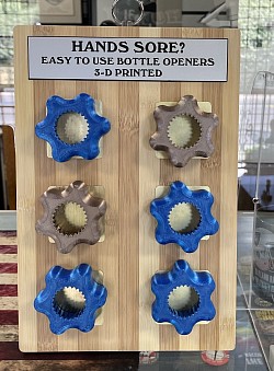 Easy to use bottle openers. Available at the trophy shop.